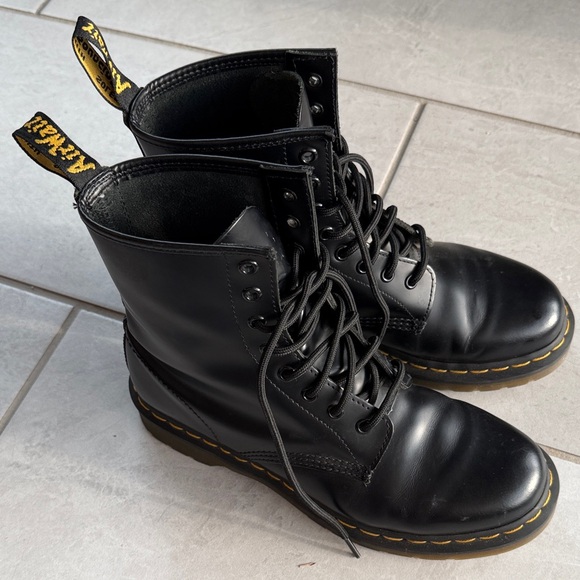 Dr. Martens Shoes - Dr. Martens Black Leather Boots with Brown Soles